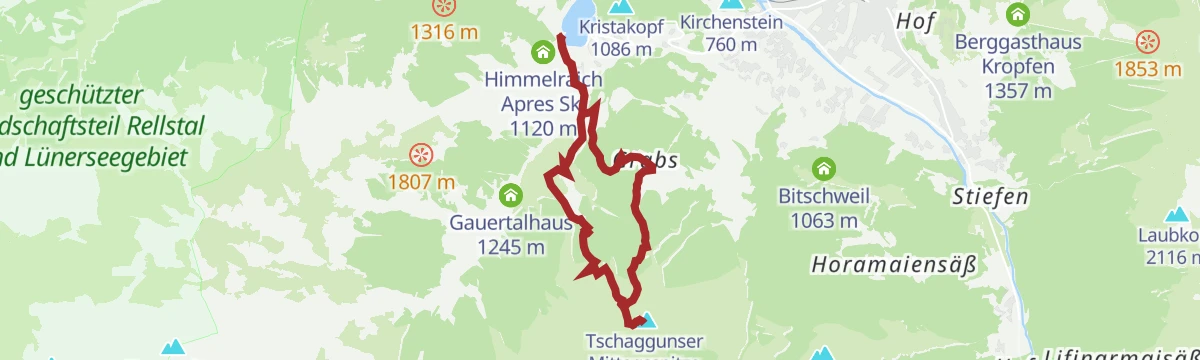 Route map: Bergtour auf die Tschaggunser Mittagspitze (ab Latschau)